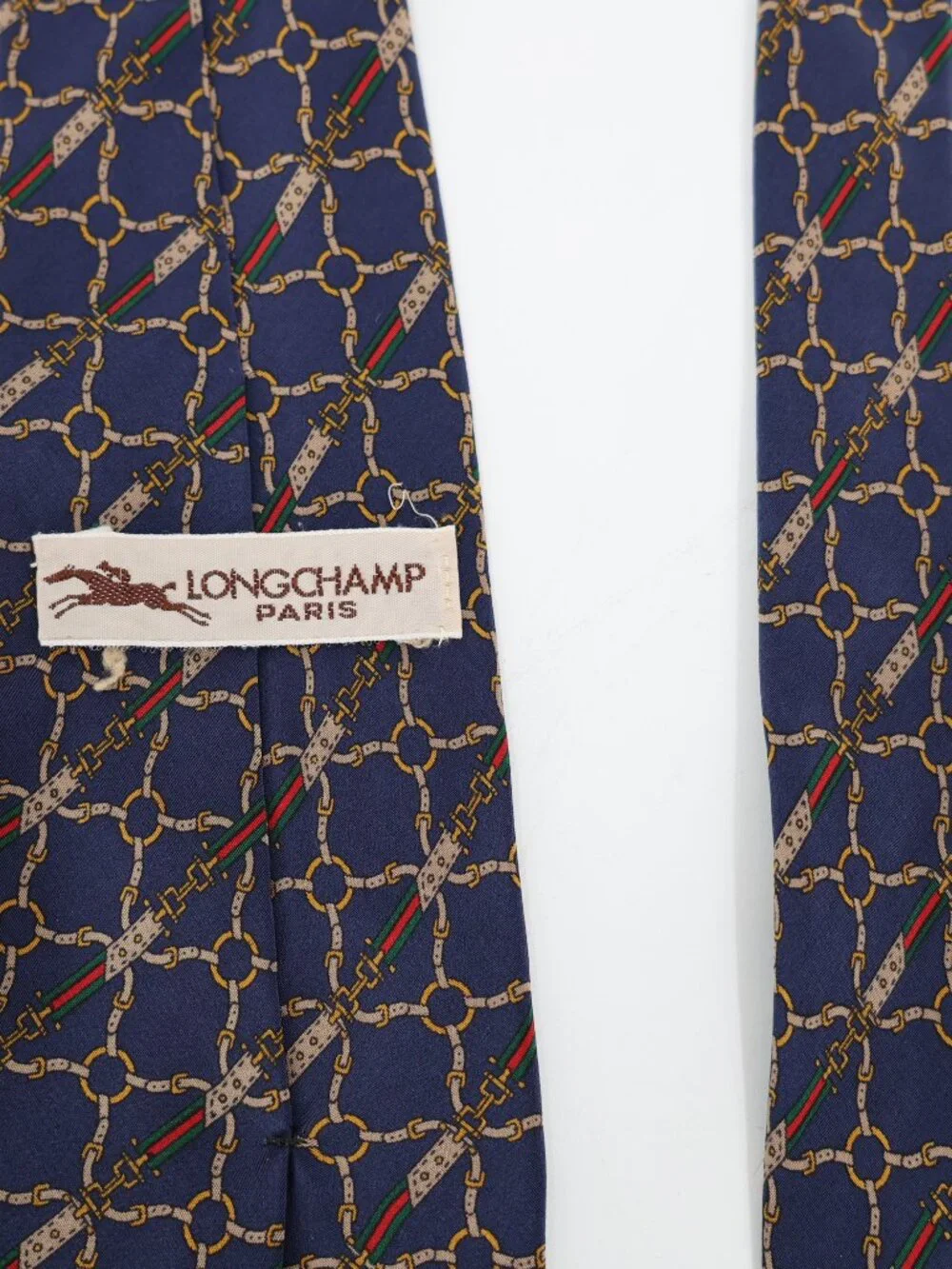 Vintage Longchamp Paris Tie Mens w3.5 L56 Equestrian Silk horse bit pattern